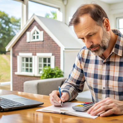 Homeowner comparing DIY deck plans with contractor