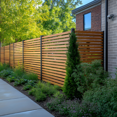 Deck with privacy screens and landscaping
